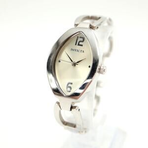 Invicta Silver Tone Almond 24mm Womens Watch 6" Bracelet Swiss 0029 New Battery
